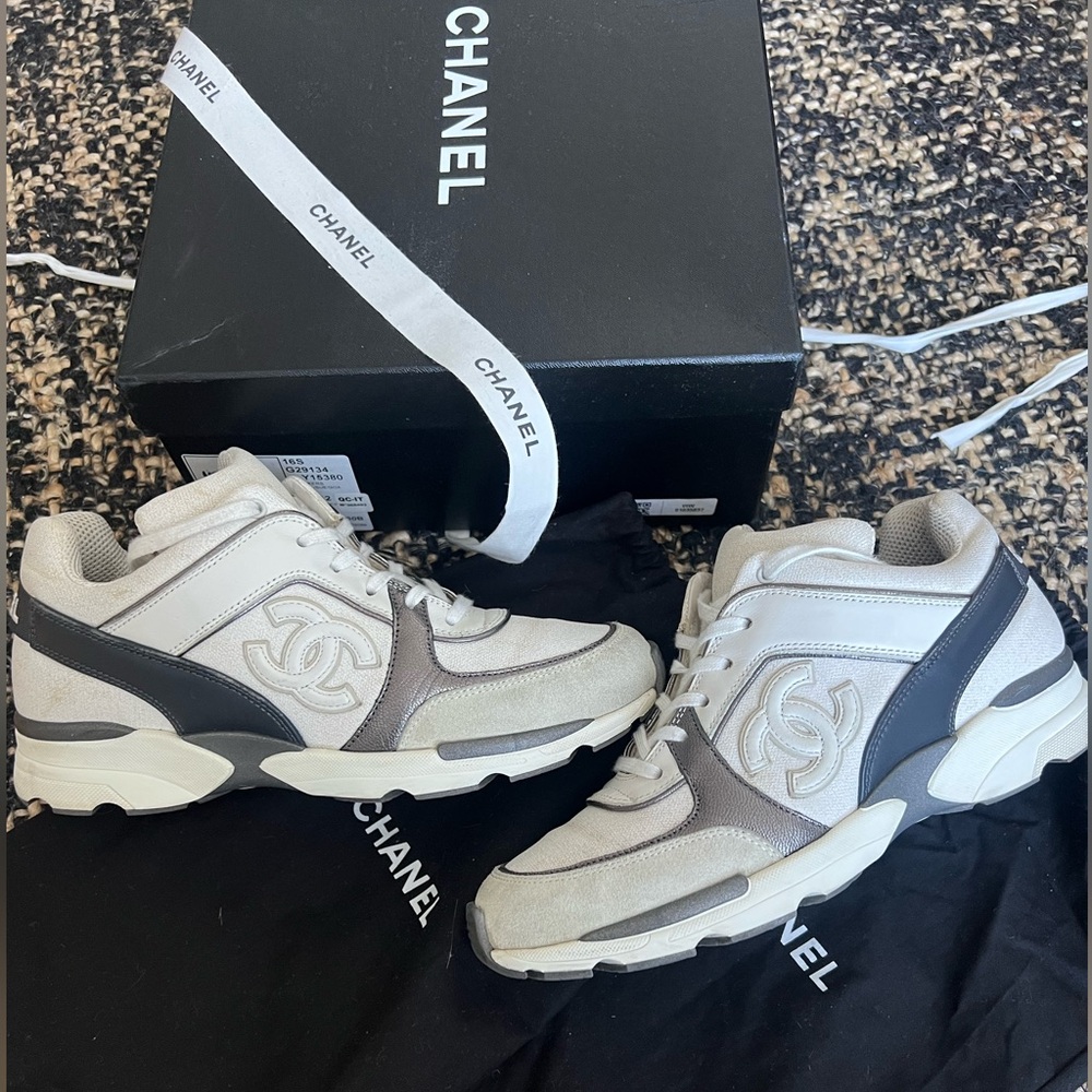 CHANEL Cream and Gray Sneakers